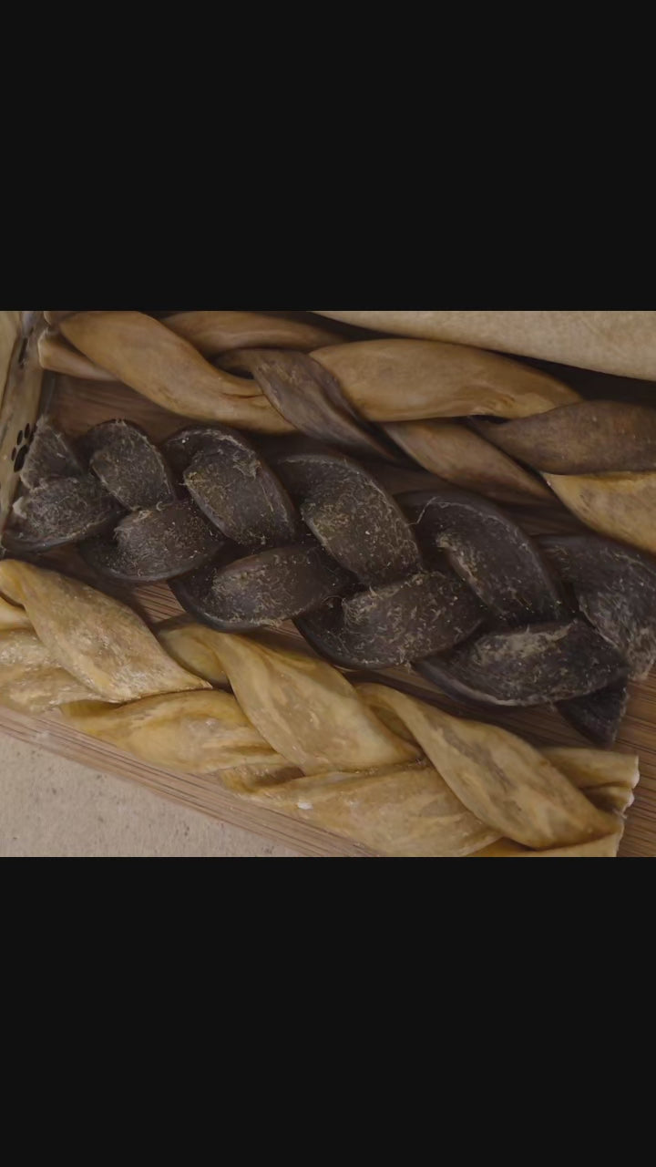 4 x  Buffalo Braided skin twists. All natural dog chew