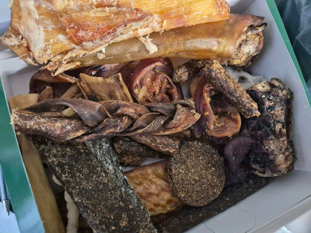 Mixed bundle of all natural dog treats. Gluten free, long lasting and daily chews