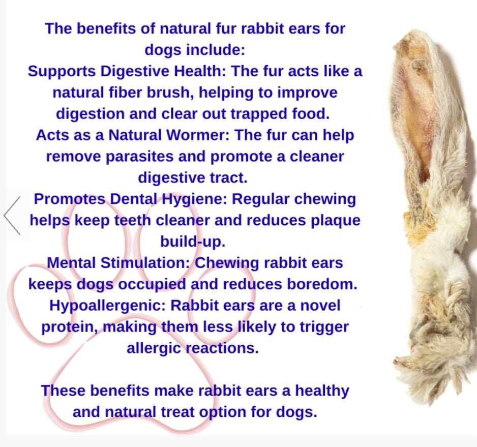 Fur on Rabbit ears all natural dog chew