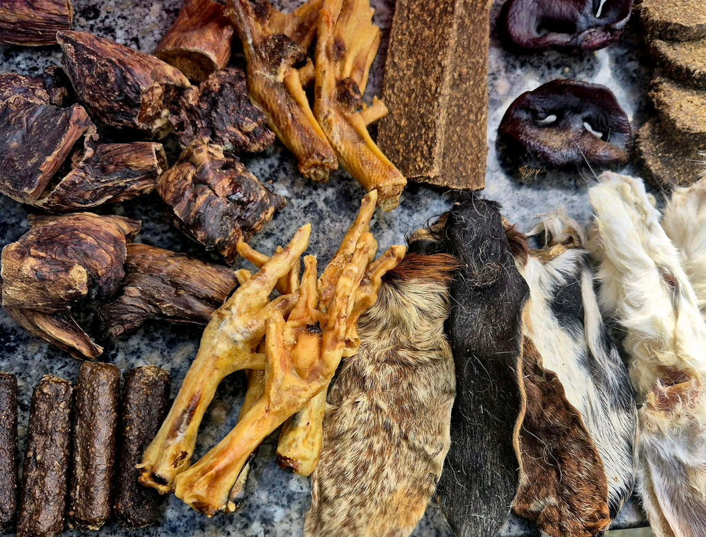 Mixed bundle of all natural dog treats. Gluten free, long lasting and daily chews