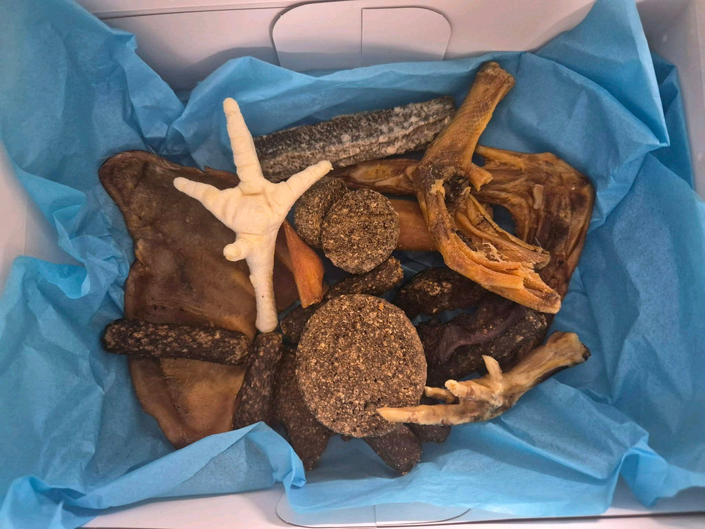 Mixed bundle of all natural dog treats. Gluten free, long lasting and daily chews
